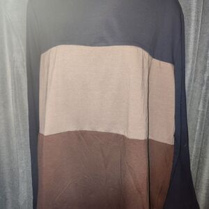 SHEIN Women's Color Block Long Sleeve Top - Navy, Beige, and Brown